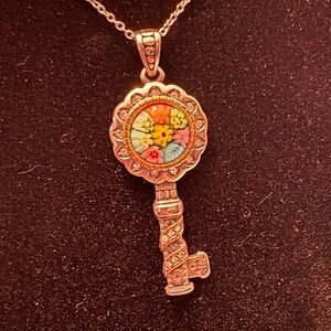 Floral Key Millefiori Glass Pendant Necklace